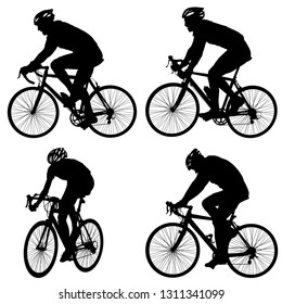 Set silhouette of a cyclist male on white background