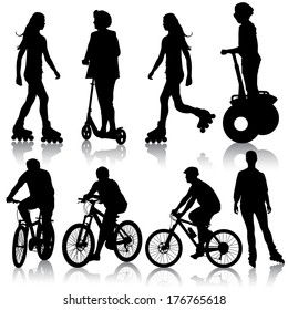 Set silhouette of a cyclist.  vector illustration.