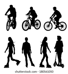 Set silhouette of a cyclist.  vector illustration.