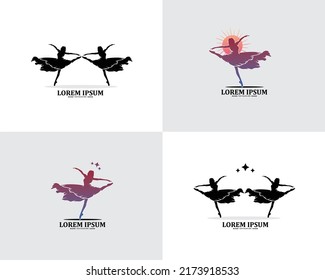 Set of silhouette dance logo design templates collection