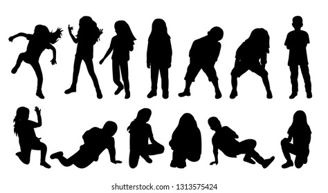 set of a silhouette of dancing children