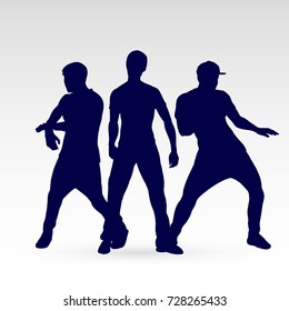 Set of Silhouette Dancing Males in Different Poses on the Dance Floor
