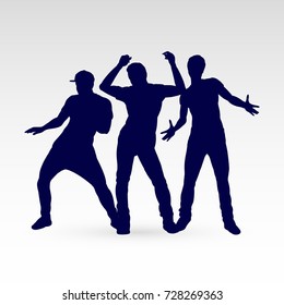 Set of Silhouette Dancing Males in Different Poses on the Dance Floor for Desgin Templates