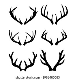 set of silhouette deer horn vector design