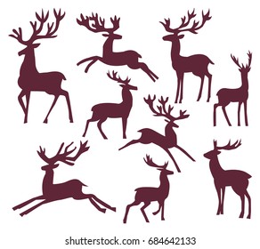 set of silhouette deer vector illustration character reindeer wild animal collection