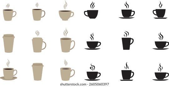 Set of silhouette design diverse coffee cup icon vector illustration isolate on white background