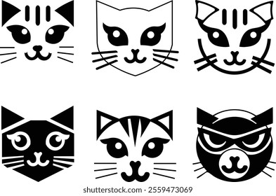 A set of silhouette designs cat face icon