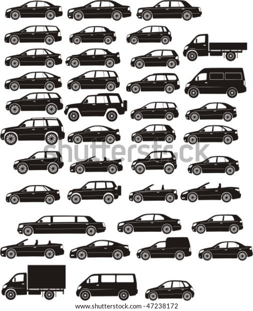set silhouette\
different types of the\
cars