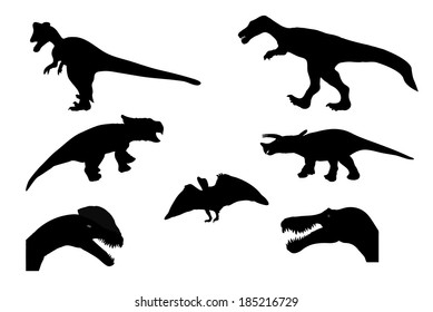 Set of Silhouette Dinosaur. Black Vector Illustration.