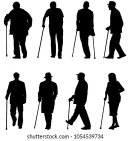 Set silhouette of disabled people on a white background