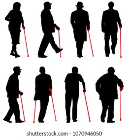 Set silhouette of disabled people on a white background