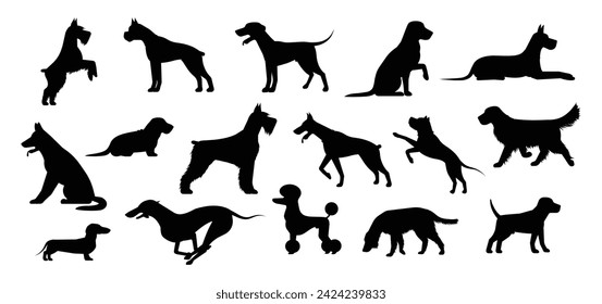 Set silhouette of dog isolated on white background