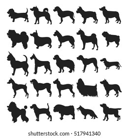 Set of silhouette dogs breeds