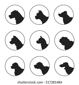 Set of silhouette dogs heads