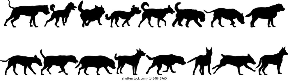 Set of silhouette dogs on a white background