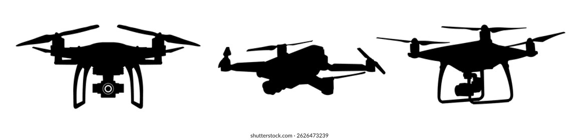 Conjunto de silueta de un dron – Ilustración vectorial