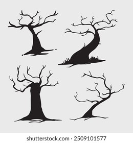 Set silhouette of dry tree illustration