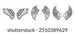 Set of silhouette eagle wings. Illustration art of angel wings set. Wings set for t-shirt elements, coloring page vector. Bird wings sign flat illustration.