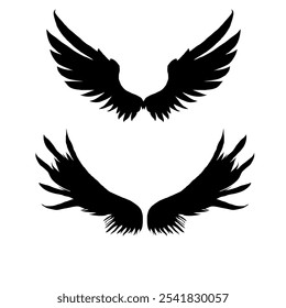 Set of silhouette eagle wings. Illustration art of angel wings set. Wings set for t-shirt elements, coloring page vector. Bird wings sign flat illustration