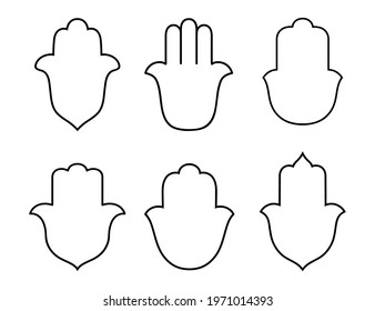 Set of silhouette of eastern symbol of Hamsa. Stencil for laser burning, engraving, cutting with a plotter, printing on fabric and paper. Decorative elements for interior decoration in Asian style.