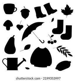 Set of silhouette elements of autumn. Vector illustration