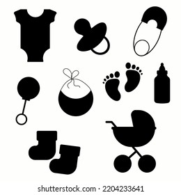 Set Silhouette Elements Baby Showers Vector Stock Vector (Royalty Free ...