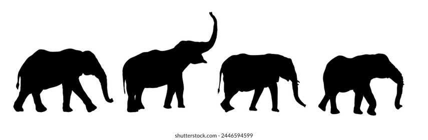 Set of silhouette of elephant, elephants - vector illustration