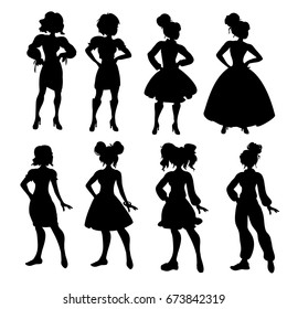 Set silhouette of a female figure, vector.