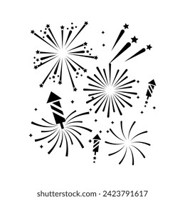 Set of silhouette firework icons vector