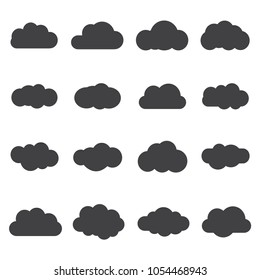 Set of silhouette flat style clouds. Safe, secure and scalable data protection. Cloud storage and sharing over the Internet. Vector flat style cartoon illustration.