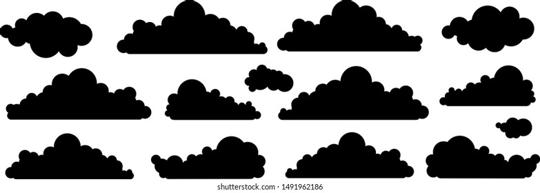 Set of silhouette flat style clouds. Vector illustration.