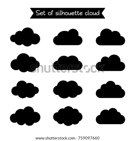 Set of silhouette flat style clouds. Vector illustration. 