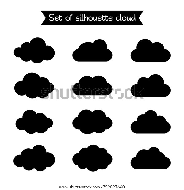 シルエットフラットスタイルの雲のセット ベクターイラスト のベクター画像素材 ロイヤリティフリー
