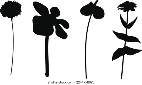 Set of silhouette flower element vector design illustration