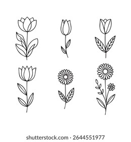Eine Reihe von Silhouettenblumen
