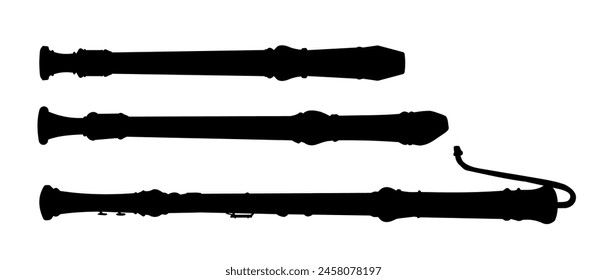 set of silhouette of a flute