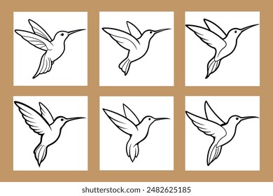 A set of silhouette flying Humming birds