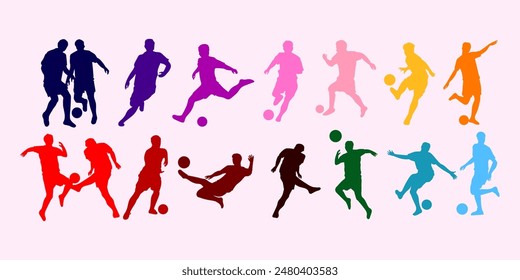 Set of silhouette football, soccer sport player isolated on white background vector illustration.