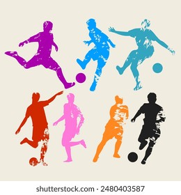 Set of silhouette football, soccer sport player isolated on white background vector illustration.