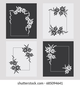 Set of silhouette frames. Design element for banners, labels, prints, posters, web, presentation, invitations, weddings, greeting cards, albums. Vector clip art.