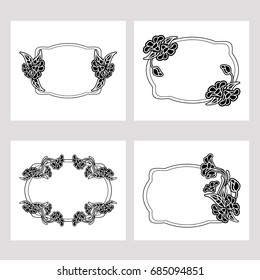 Set of silhouette frames. Design element for banners, labels, prints, posters, web, presentation, invitations, weddings, greeting cards, albums. Vector clip art.