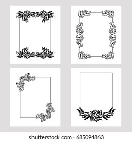 Set of silhouette frames. Design element for banners, labels, prints, posters, web, presentation, invitations, weddings, greeting cards, albums. Vector clip art.