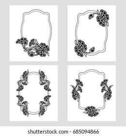 Set of silhouette frames. Design element for banners, labels, prints, posters, web, presentation, invitations, weddings, greeting cards, albums. Vector clip art.
