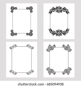 Set of silhouette frames. Design element for banners, labels, prints, posters, web, presentation, invitations, weddings, greeting cards, albums. Vector clip art.