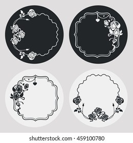 Set of silhouette  frames with roses. Design elements for graphic backgrounds. Vector clip art.