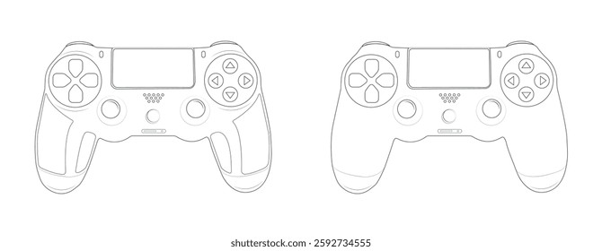 Set of silhouette gaming joystick, game controller line art illustrations