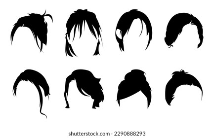 set silhouette of girl hairstyle. concept of beauty, salon, woman, fashion. isolated on white background. silhouette illustration.