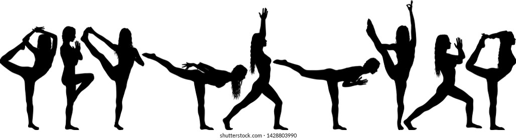 Set Silhouette Girl On Yoga Class Stock Vector (Royalty Free ...