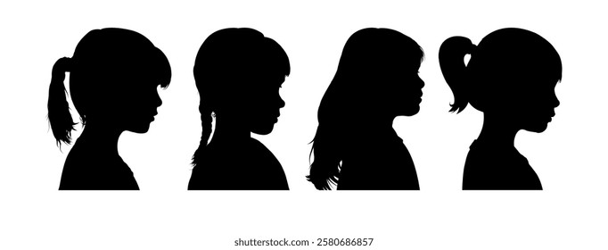 set silhouette of a girl's face - vector illustration