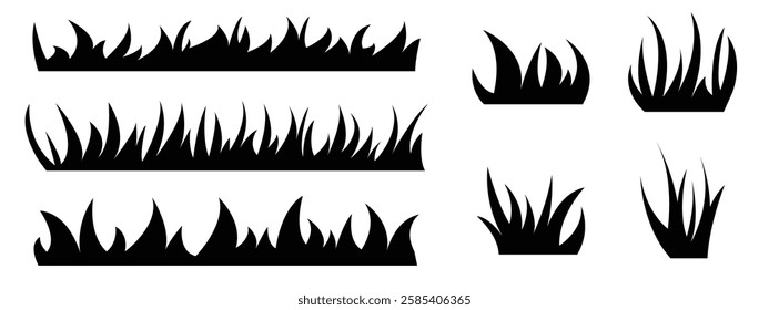 Set of silhouette grass designs isolated on white background. Flat vector illustration.